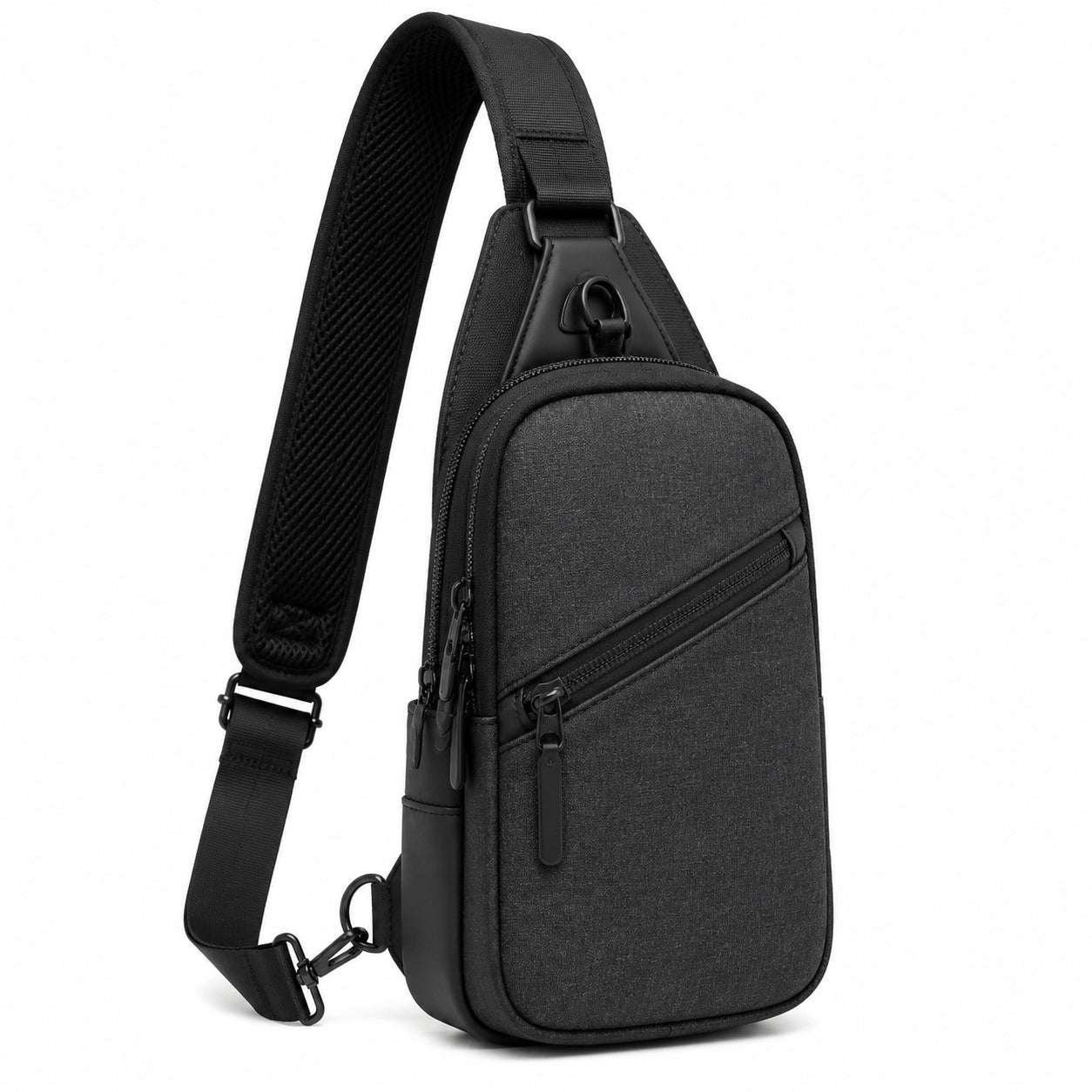 Borsa a tracolla 18 x 8 x 32 cm in tessuto nero con tasche zip stile urbano