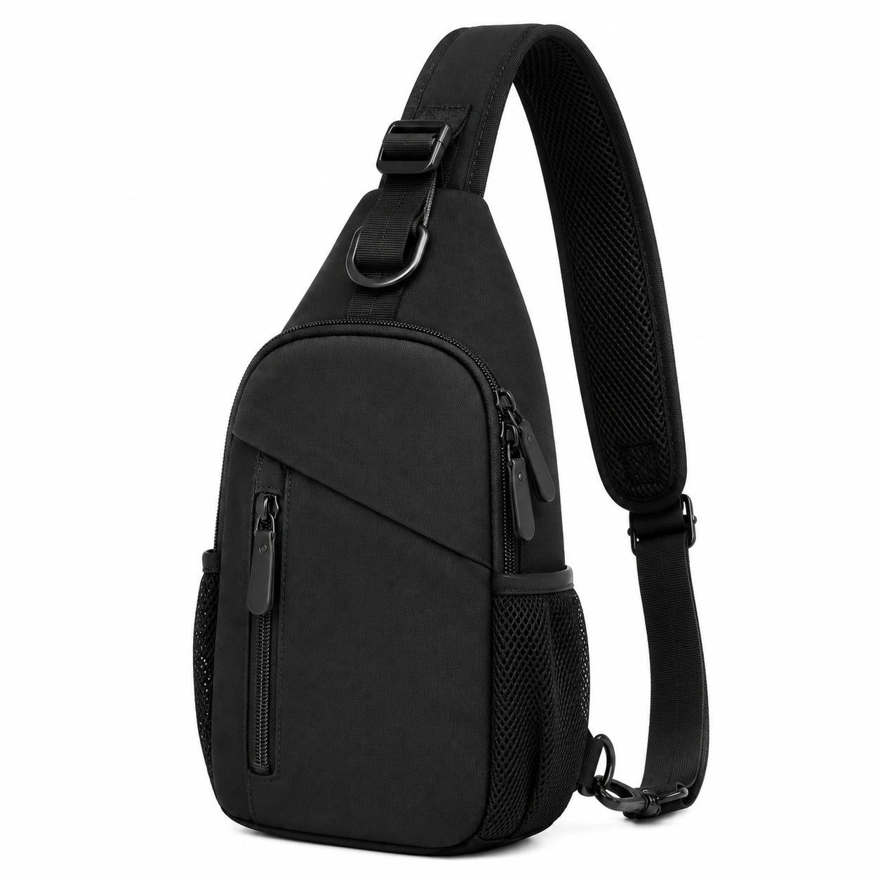 Borsa a tracolla 18x8x32 cm in tessuto sintetico nero con tasche e cinghia regolabile