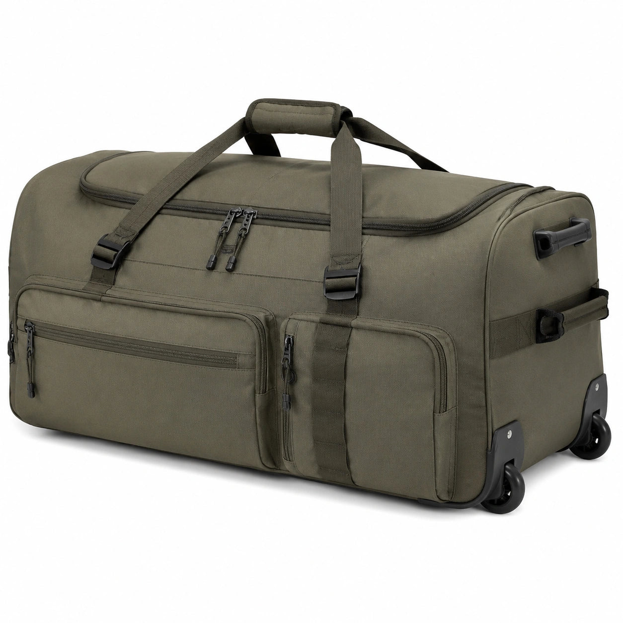 Borsa da viaggio con ruote 70 x 35 x 35 cm in tessuto sintetico verde stile sportivo