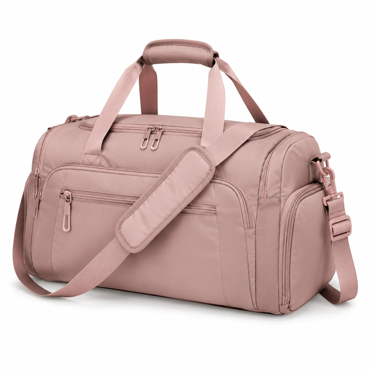 Borsa da viaggio 48 x 25 x 28 cm in tessuto sintetico rosa cipria con tracolla regolabile
