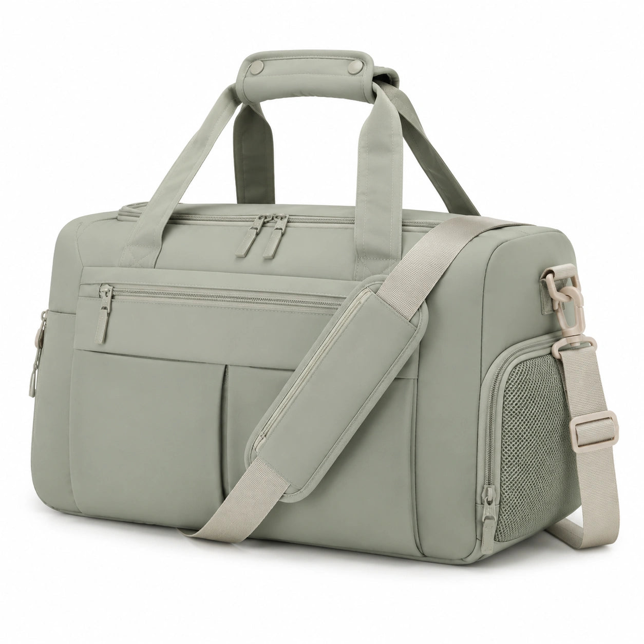 Borsone da viaggio 50 x 25 x 30 cm in tessuto sintetico verde salvia con tracolla e tasche