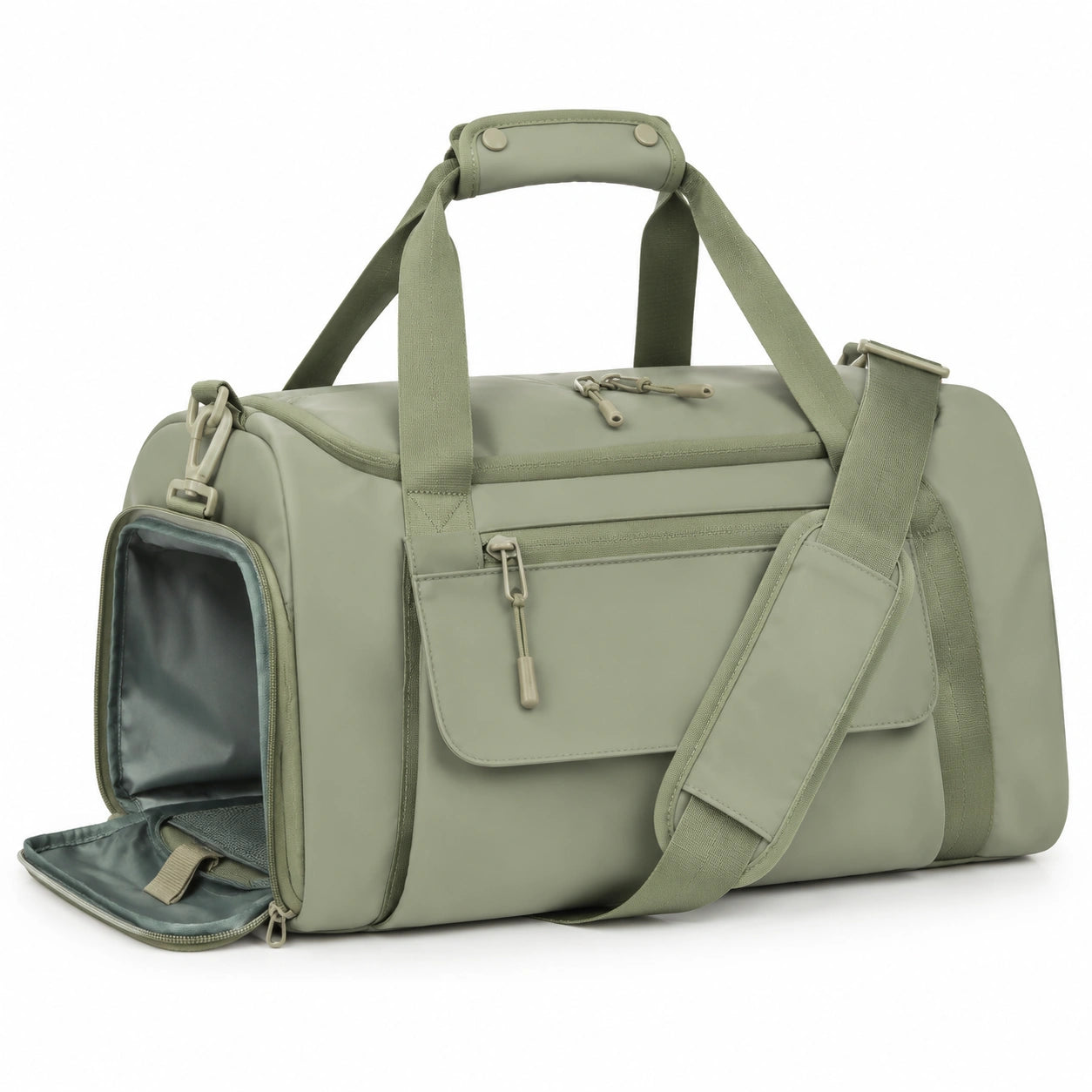 Borsone da viaggio 50 x 25 x 30 cm in tessuto sintetico verde salvia con tracolla regolabile e scomparto per scarpe