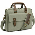 Borsa portadocumenti 40 x 10 x 30 cm in tessuto verde salvia con dettagli marroni - tracolla regolabile