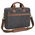 Borsa porta computer 40 x 8 x 30 cm in tessuto grigio e similpelle marrone con tracolla regolabile