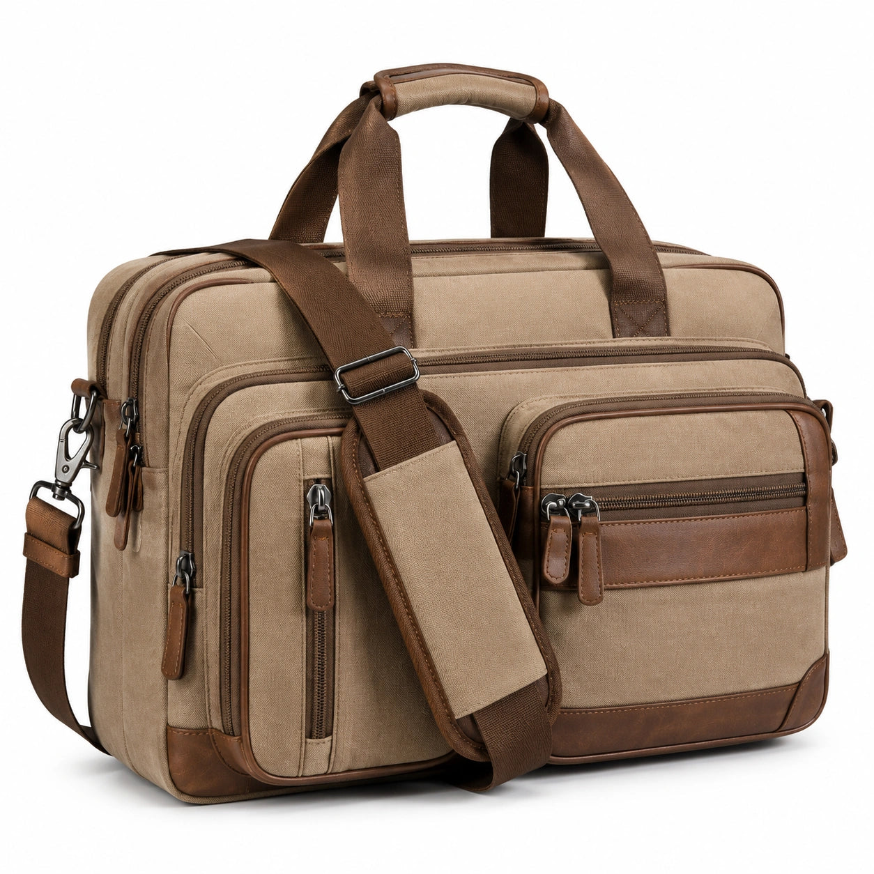Borsa portadocumenti 42 x 14 x 30 cm in tela beige e marrone con tracolla regolabile