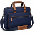 Borsa portadocumenti 40 x 10 x 30 cm in tessuto sintetico blu e marrone con tracolla regolabile stile business