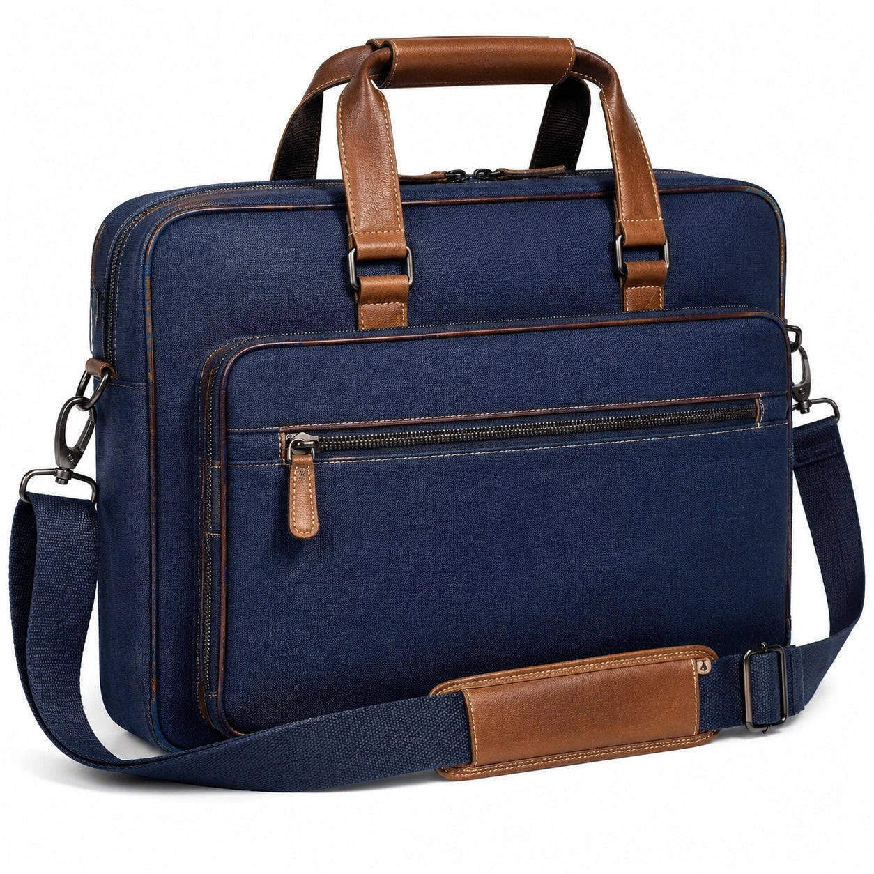 Borsa portadocumenti 40 x 10 x 30 cm in tessuto sintetico blu e marrone con tracolla regolabile stile business