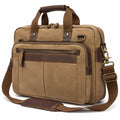 Borsa da lavoro 42 x 12 x 30 cm in tela e similpelle marrone con tracolla regolabile