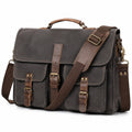 Borsa messenger 40 x 12 x 30 cm in tessuto grigio scuro e dettagli marroni - tracolla regolabile multitasca