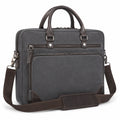 Borsa portadocumenti 40 x 10 x 30 cm in tela grigio scuro e similpelle marrone con tracolla regolabile