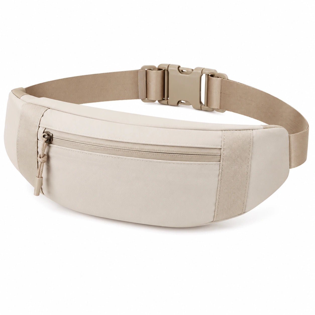 Marsupio 30 x 8 x 15 cm in tessuto beige con tasca zip e cintura regolabile
