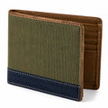 Portafoglio bifold 11.5 x 9.5 x 1.5 cm in similpelle e tessuto verde oliva blu navy marrone per carte e banconote
