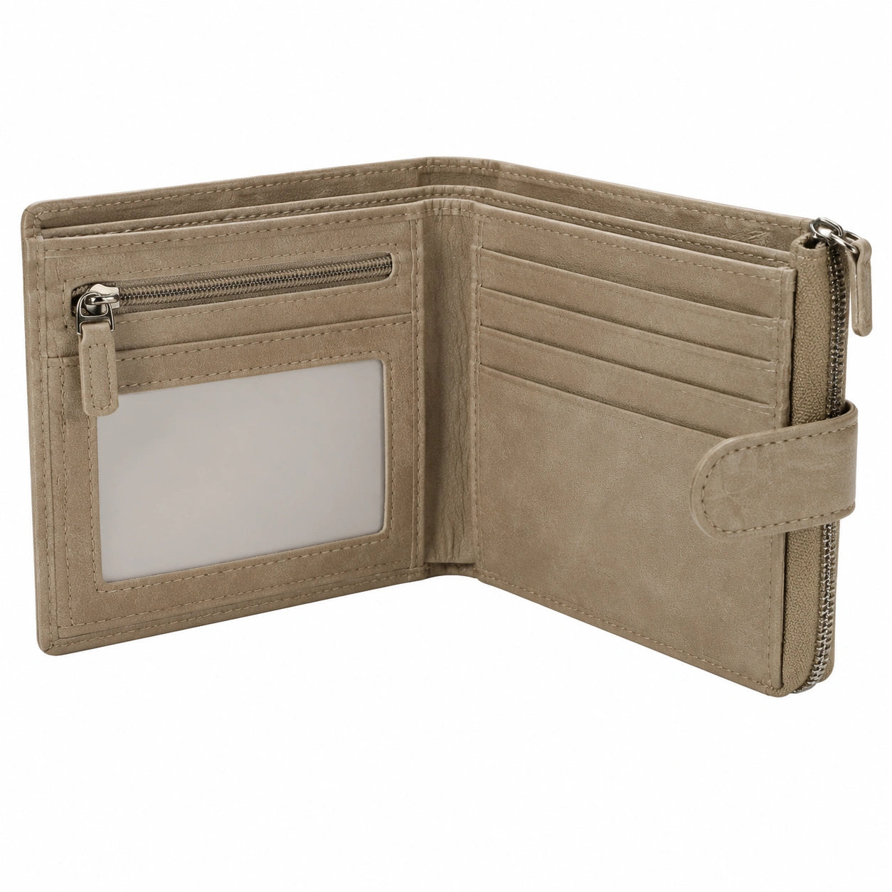 Portafoglio pieghevole 12x10x3 cm in similpelle tortora con portacarte e portamonete