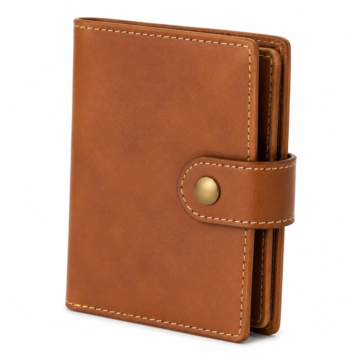 Portafoglio uomo 12 x 2 x 9.5 cm in pelle marrone con chiusura a bottone stile classico