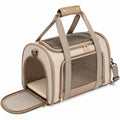 Trasportino morbido per animali 45 x 28 x 30 cm in tessuto beige con rete ventilata da viaggio
