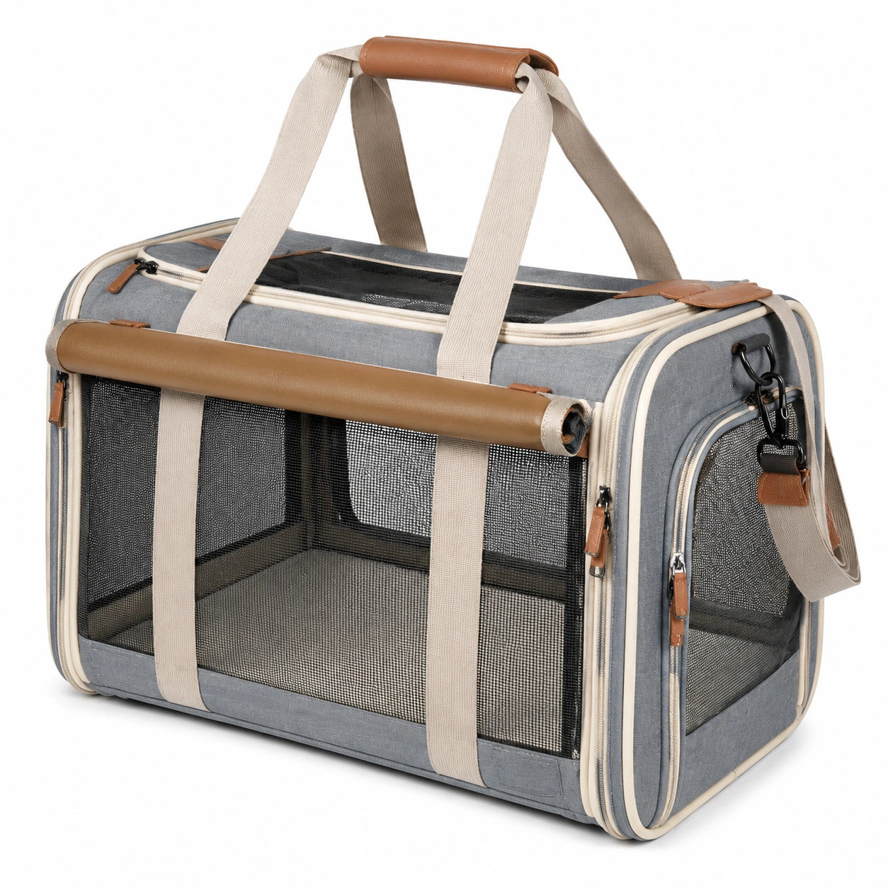 Trasportino per animali 50 x 30 x 30 cm in tessuto grigio con rete traspirante pieghevole