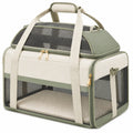 Trasportino per animali 50x30x35 cm in tessuto beige e verde salvia con rete ventilata