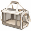 Trasportino per animali 50 x 30 x 32 cm in tessuto beige e tortora con rete e tracolla