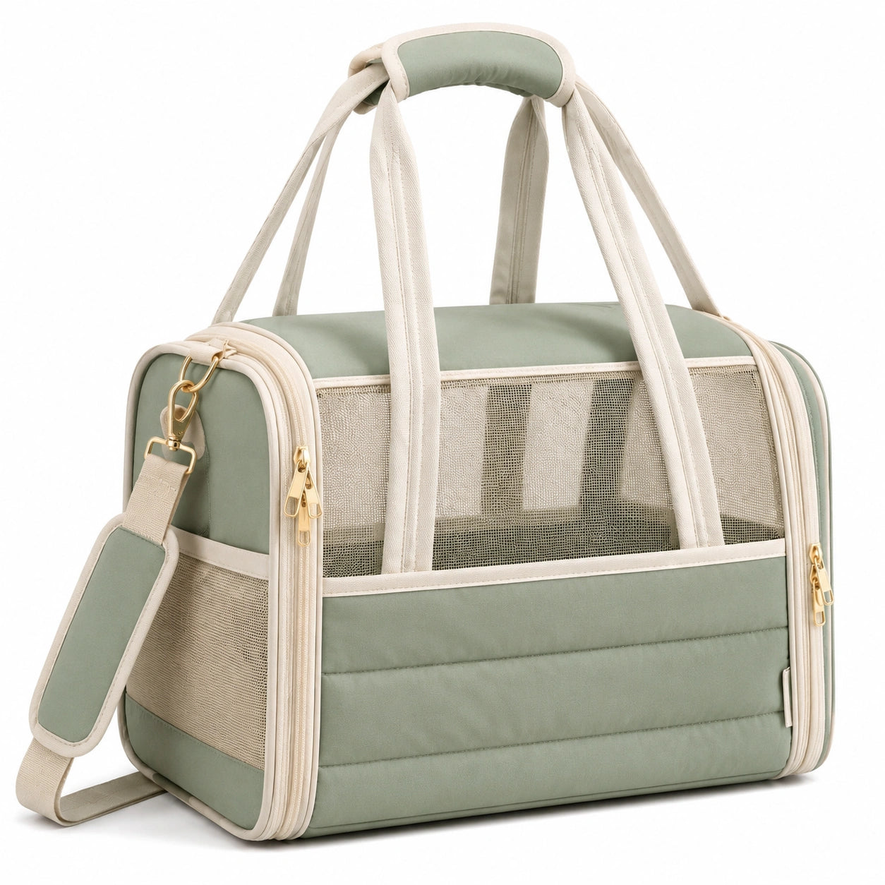 Trasportino per animali 45x28x30 cm in tessuto e rete verde salvia - pieghevole con tracolla
