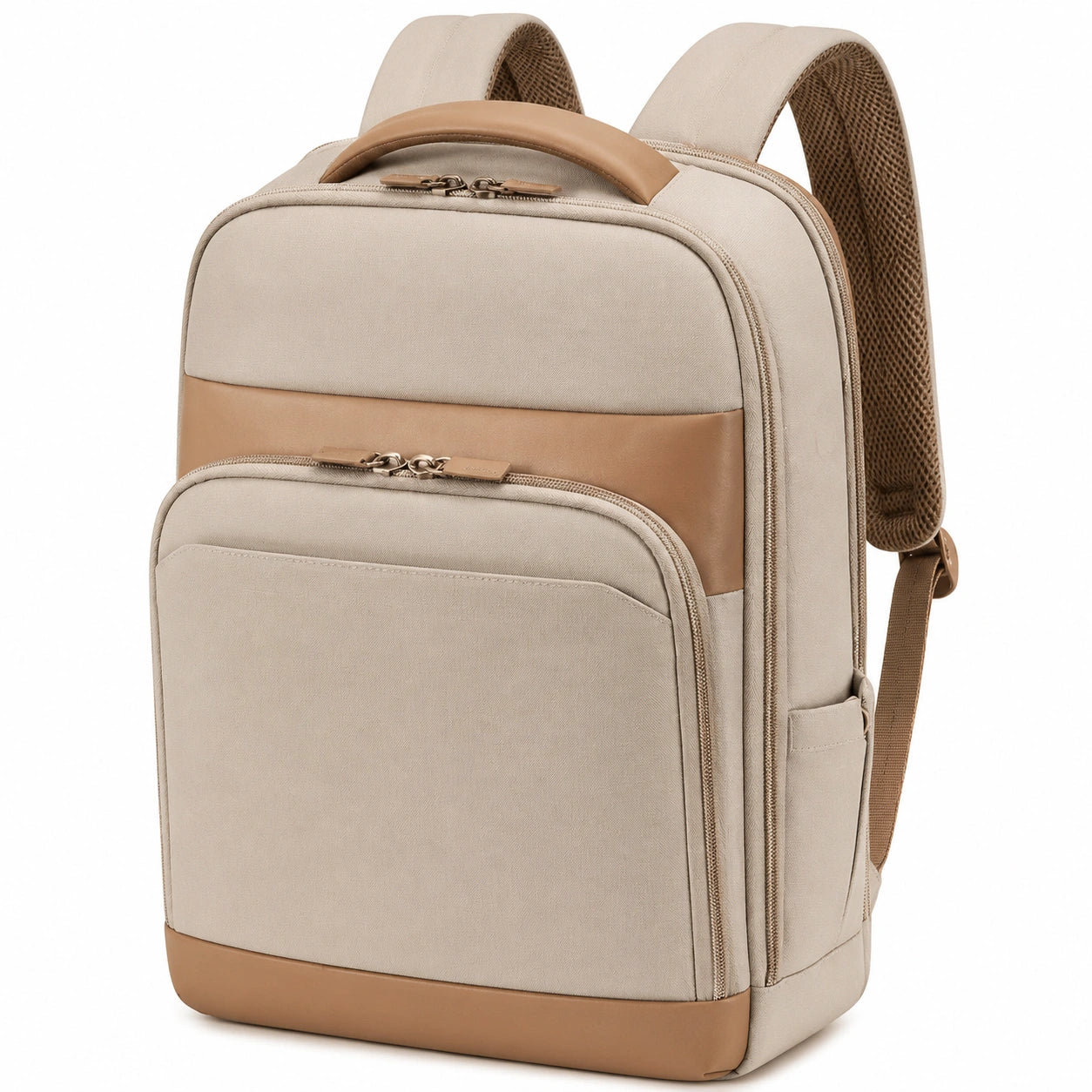 Zaino 30 x 15 x 42 cm in tessuto beige e marrone con scomparto portaoggetti stile urbano