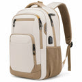 Zaino porta computer 32x18x46 cm beige in tessuto sintetico con porta USB e tasche multiple