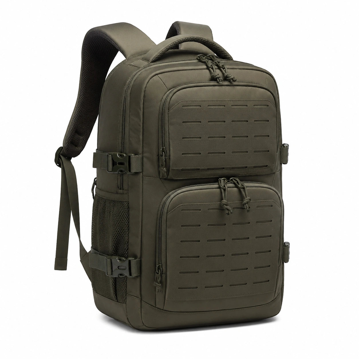 Zaino tattico 30 x 20 x 45 cm in tessuto sintetico verde militare con tasche multiple
