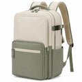 Zaino per laptop 30 x 16 x 43 cm in tessuto beige e verde con tasche multiple - stile urbano